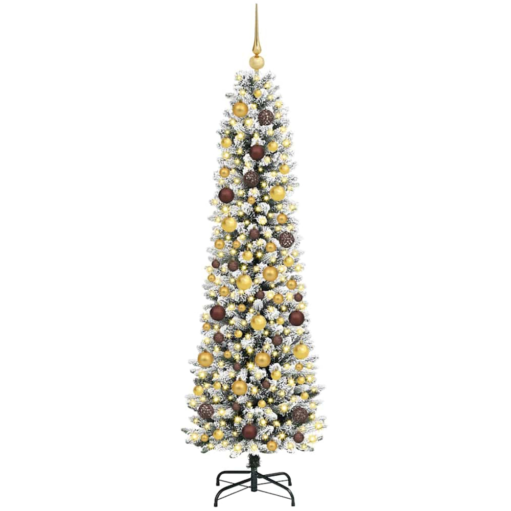 vidaXL Pre-Lit Gold Baubles Artificial Snow Flocked Christmas Tree 6ft Image 1