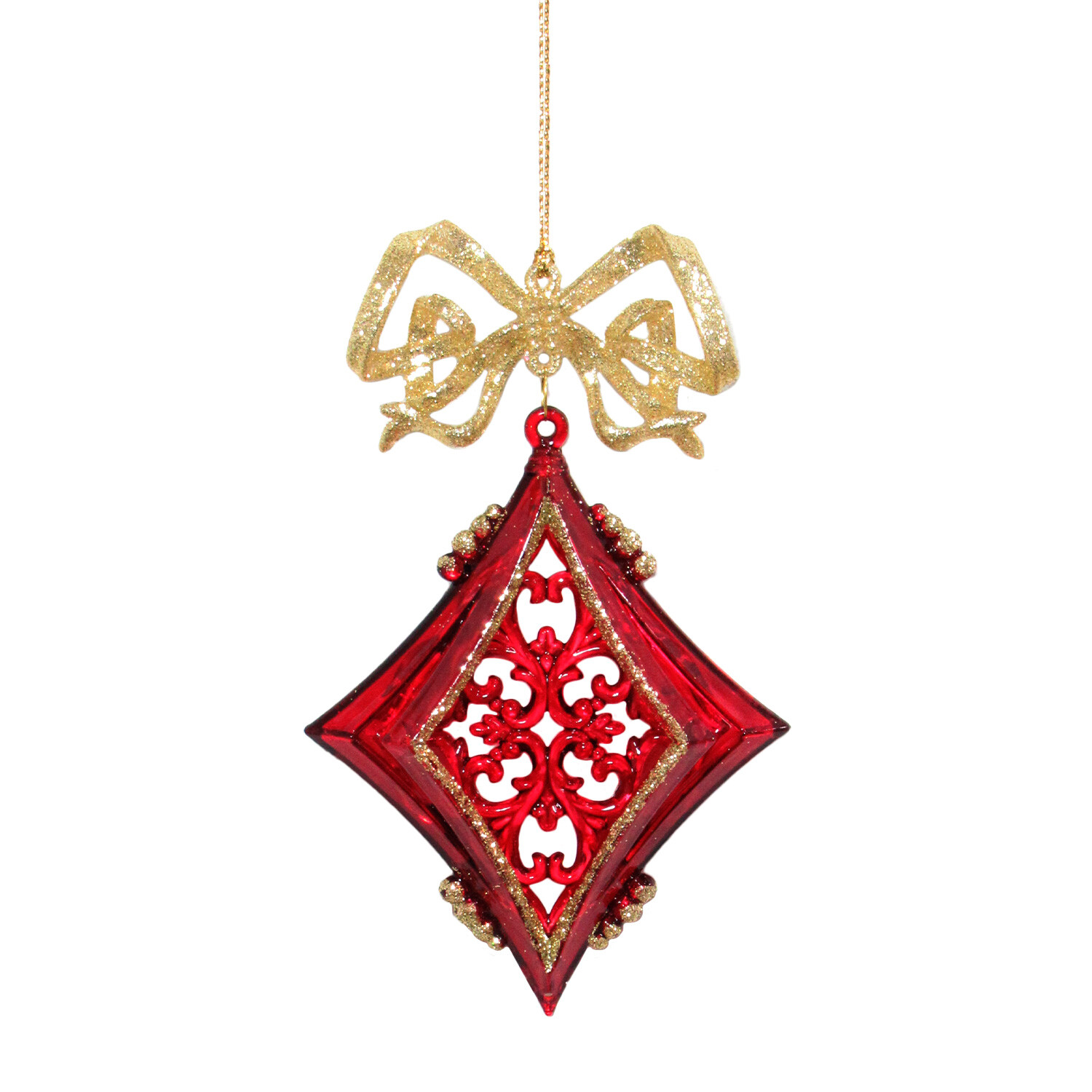 Red Carved Glitter Bow Bauble Image