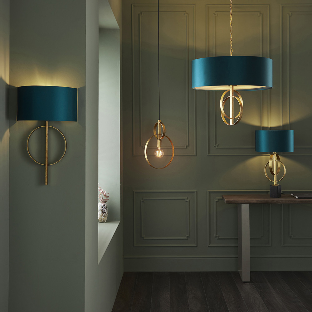 Merano Trento Antique Gold and Teal 5 Light Pendant Ceiling Light Image 2
