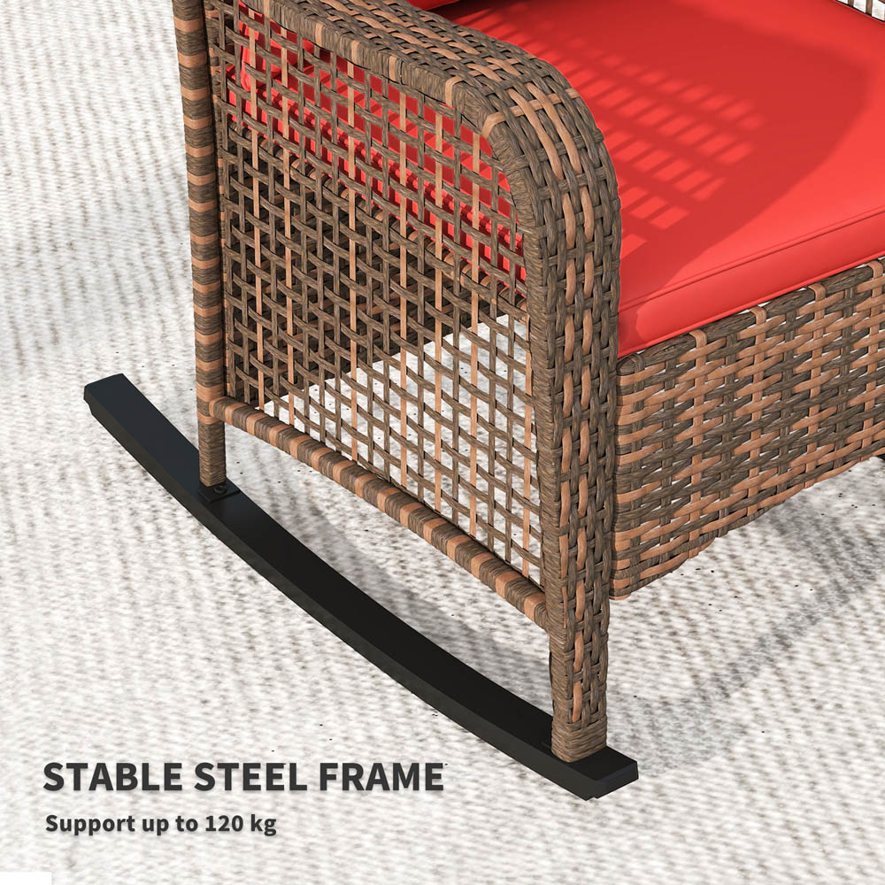 Outsunny Red Rattan Garden Rocking Chair with Cushions Image 6