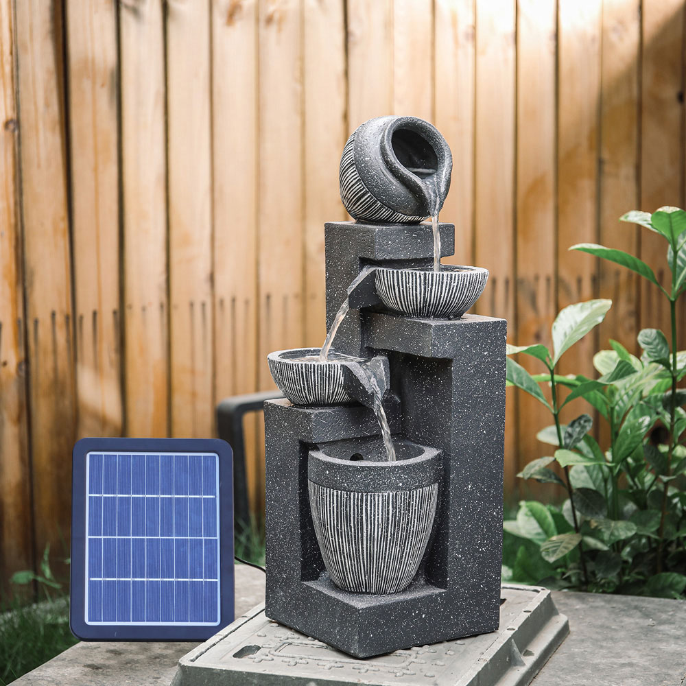 Living and Home Multi Tier Grey Rockery Fountain with LED Light Image 2