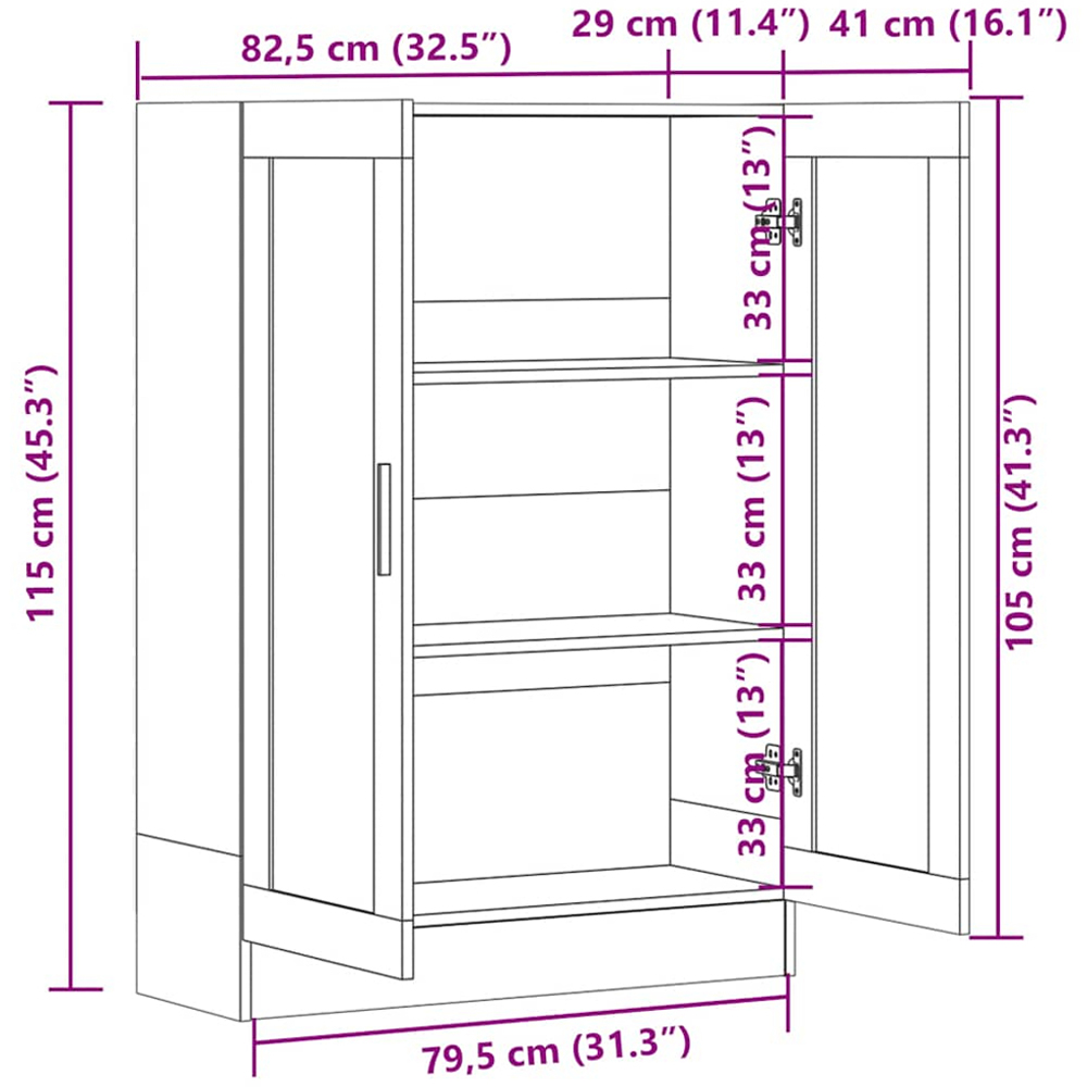 vidaXL 2 Door 3 Shelf Smoked Oak Vitrine Cabinet Image 9