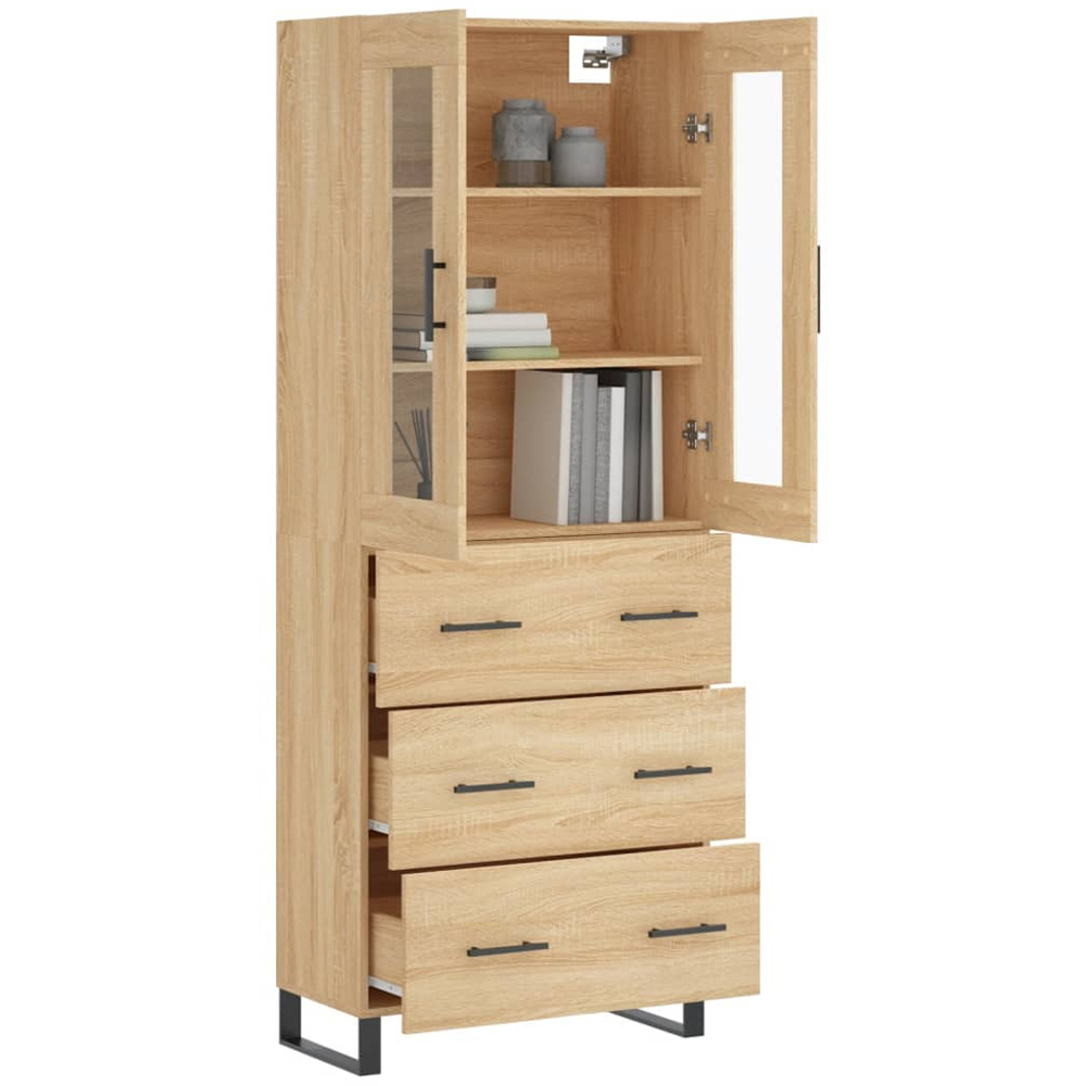 vidaXL 2 Glass Door 3 Drawer Sonoma Oak Highboard Image 3