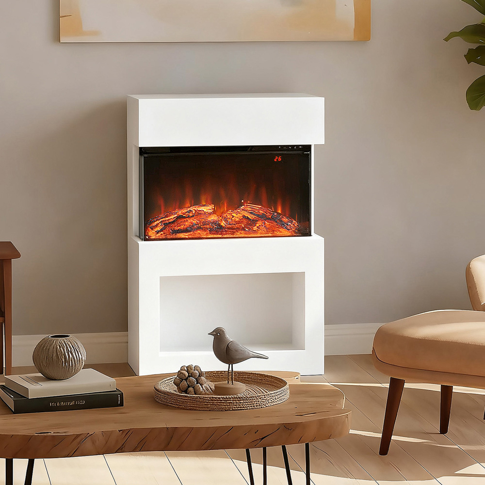 HOMCOM White Electric Fireplace and Mantel with Remote 2000W Image 2