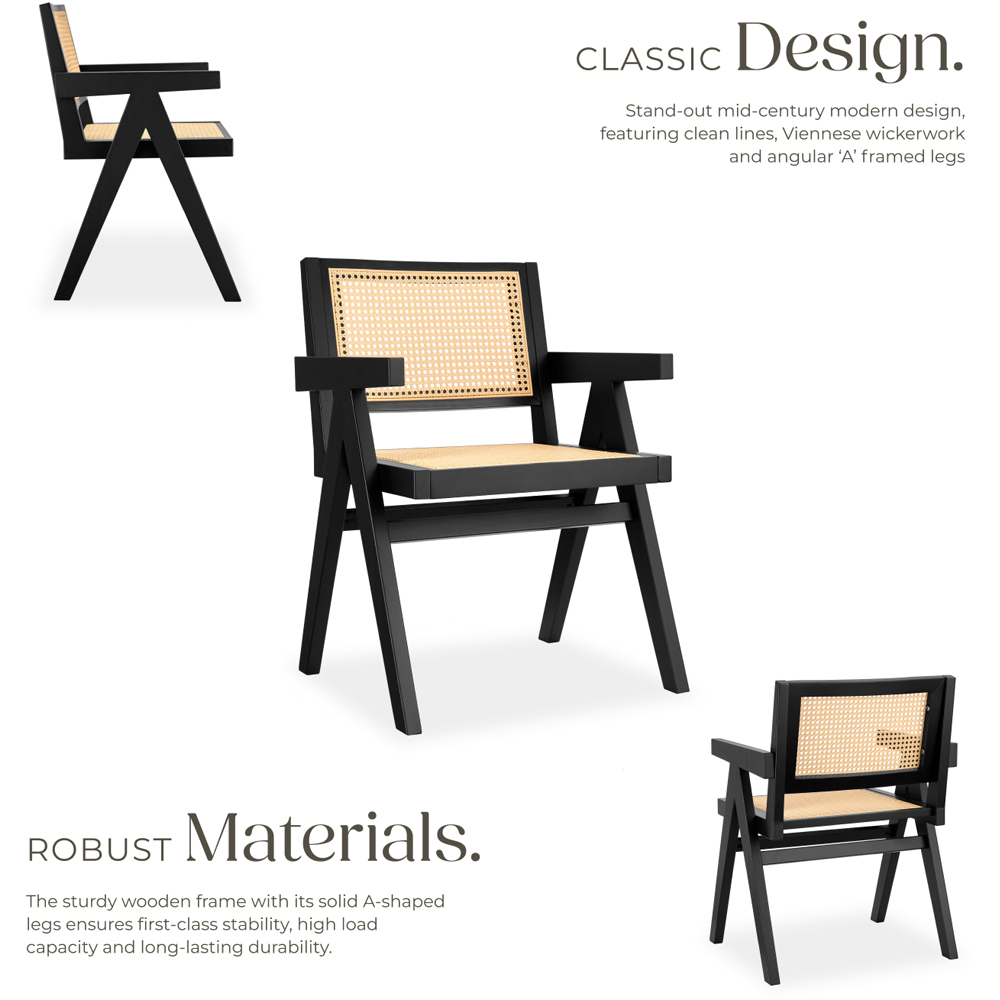 tectake Lizzy Set of 2 Black Rattan Backrest and Wood Frame Dining Chair Image 4