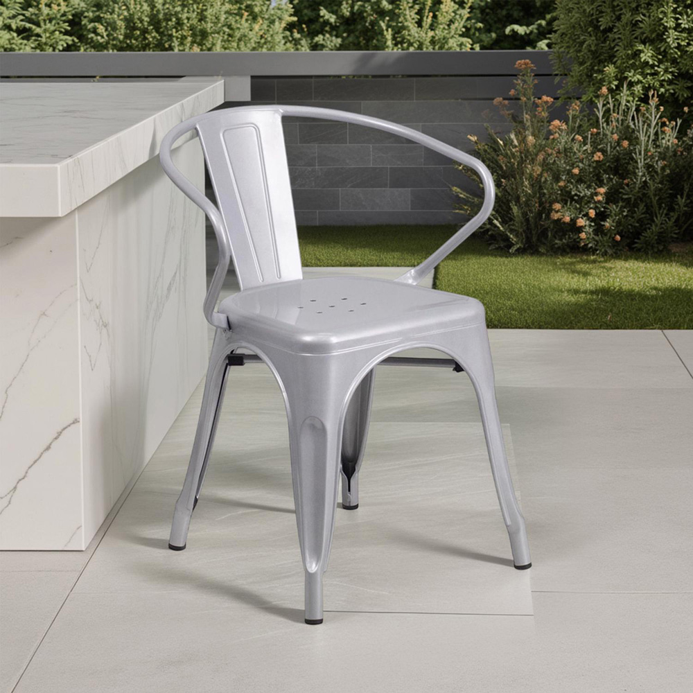 FWStyle Set of 4 Silver Galvanised Steel Ready Assembled Chairs Image 5