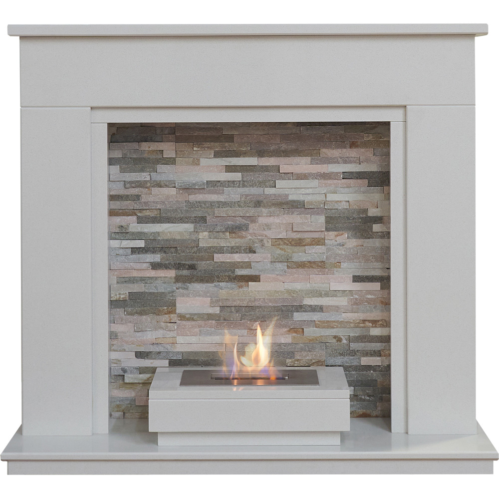 Acantha Amalfi White Marble Fireplace with Downlights and Altea Bio Ethanol Burner 48 inch Image 3
