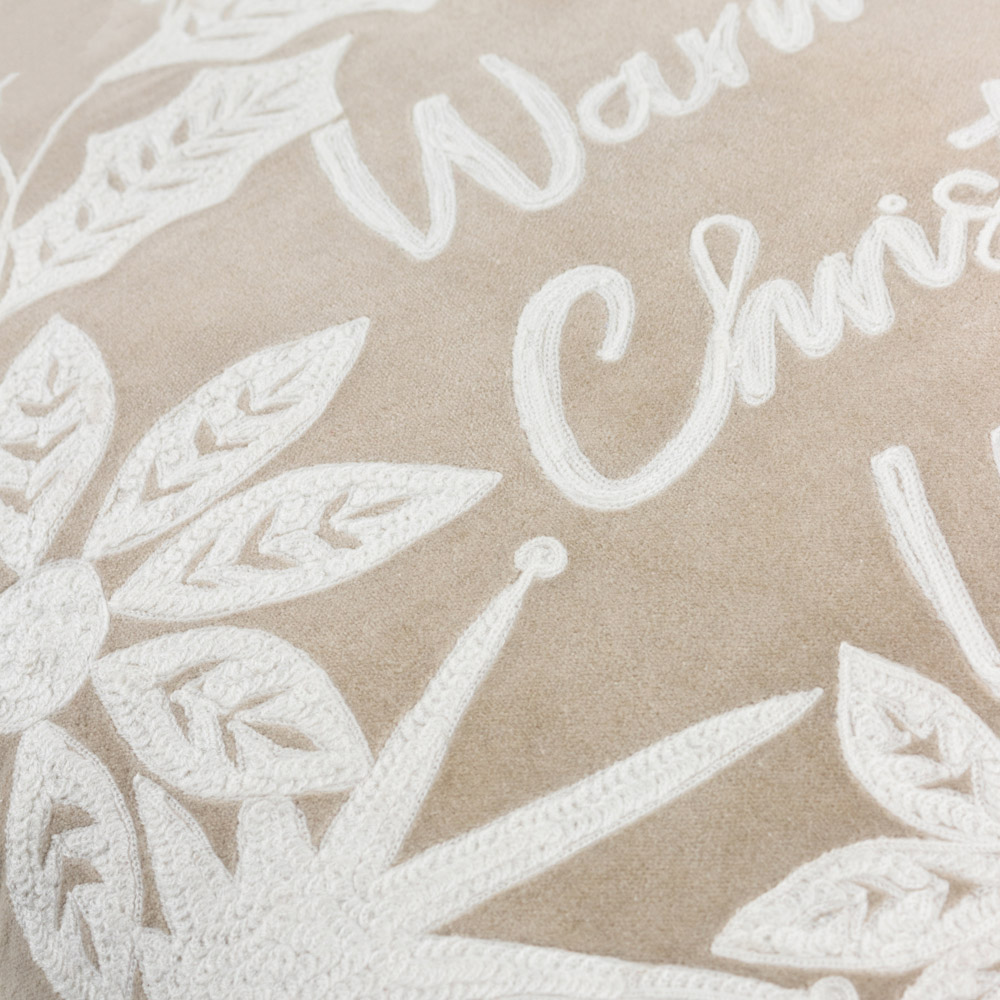 Paoletti Winter Warmest Wishes Embroidered Natural Cotton Cushion 50 x 50cm Image 5