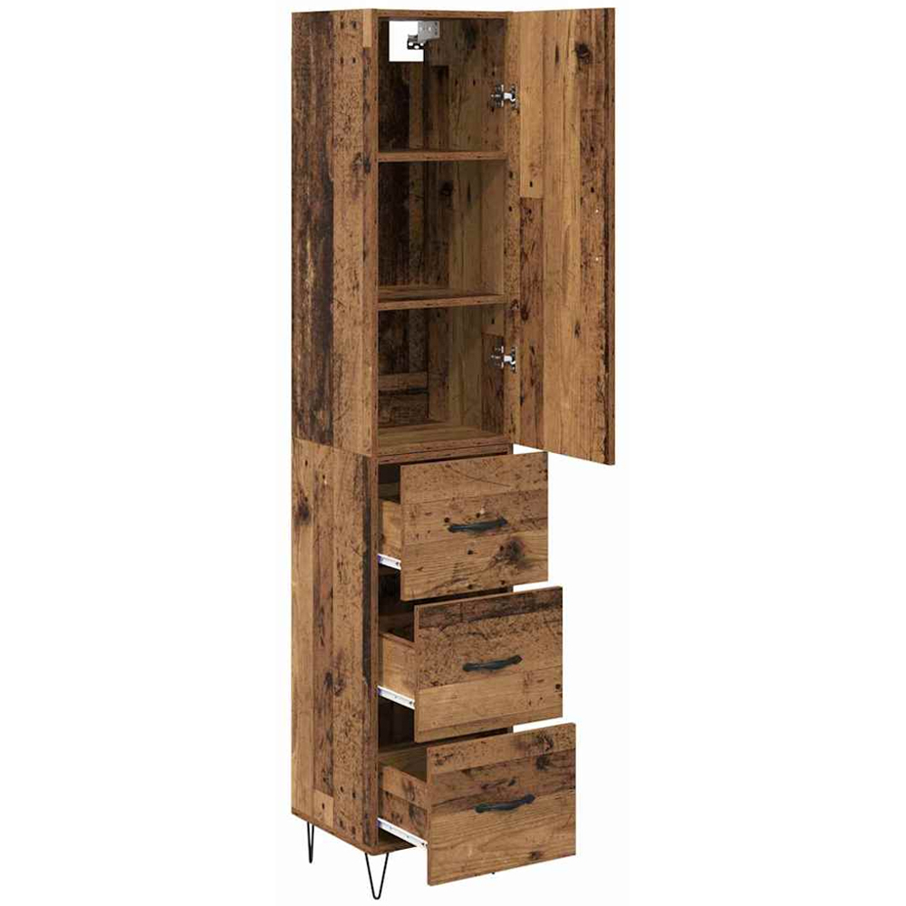 vidaXL Single Door 3 Drawer Old Wood Tall Slim Highboard Image 5