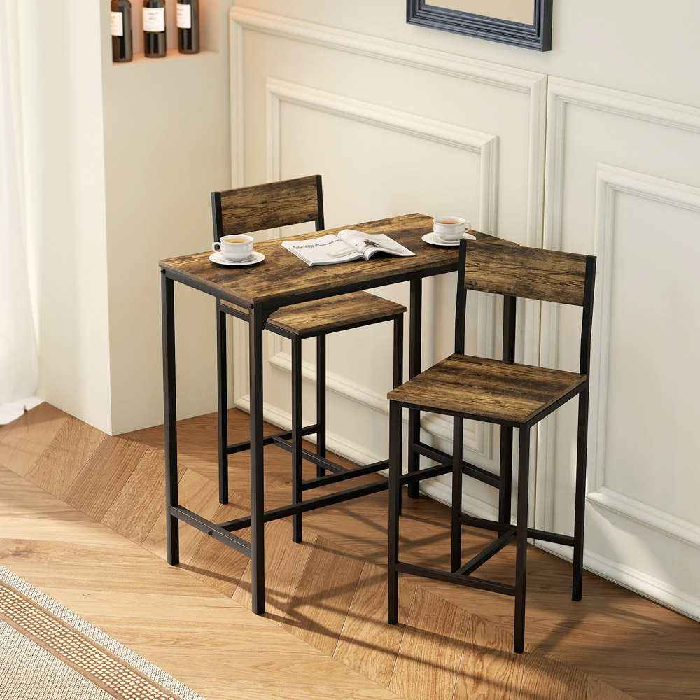 Portland 2 Seater Rustic Brown Bar Table and Stool Set Image 4