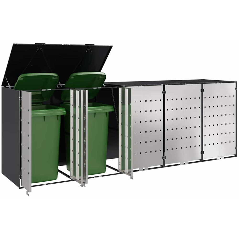 vidaXL Anthracite 5 Wheelie Bin Storage Shed with Stainless Steel Door Image 3