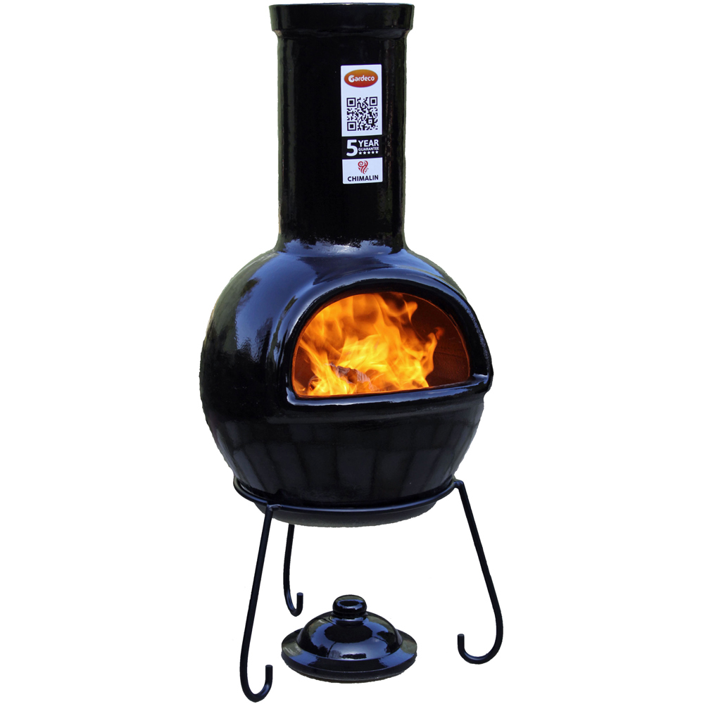 Gardeco Sempra Large Glazed Black Chimalin AFC Chimenea with Lid and Stand Image 3