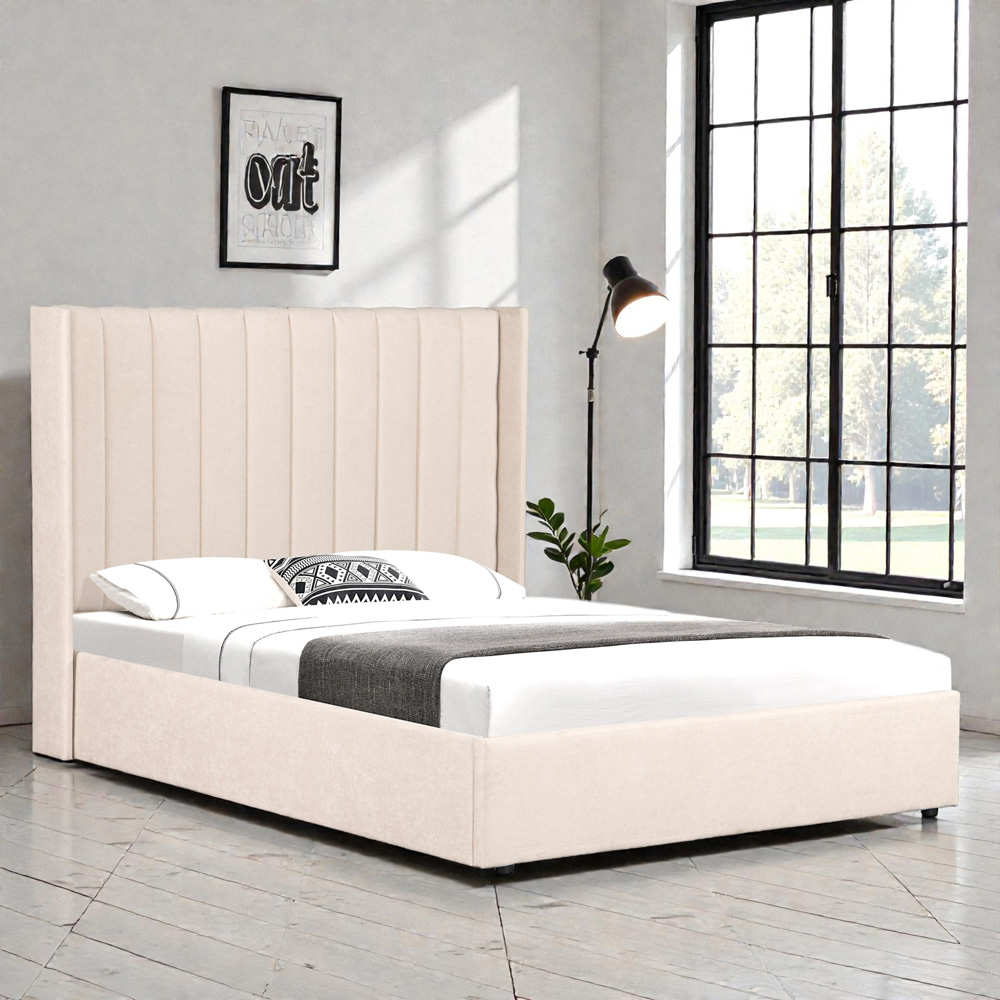 OAT Home Daresbury King Size Natural Lift-Up Ottoman Bed Frame with Winged Headboard Image 1