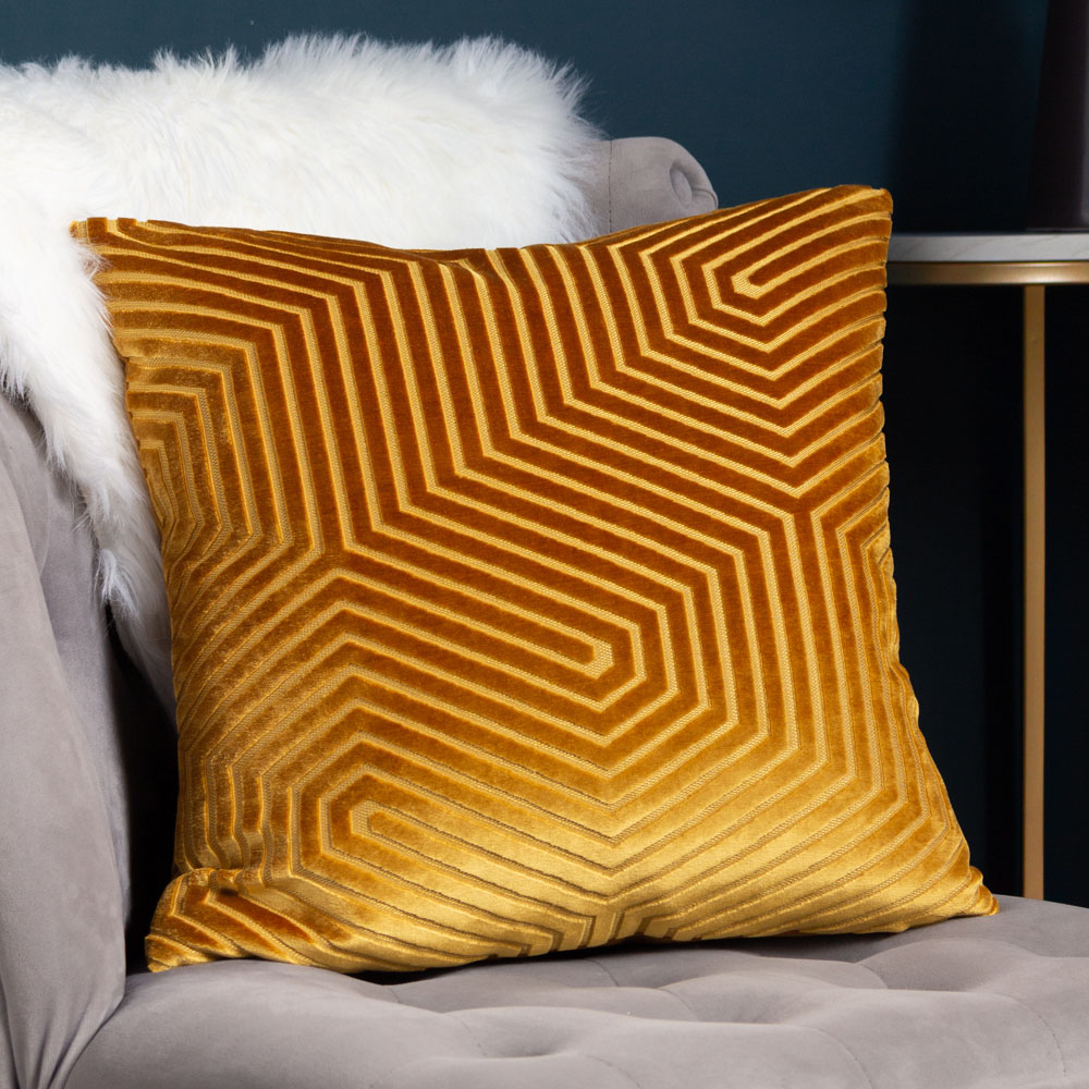 Paoletti Evoke Gold Cut Velvet Cushion Image 2