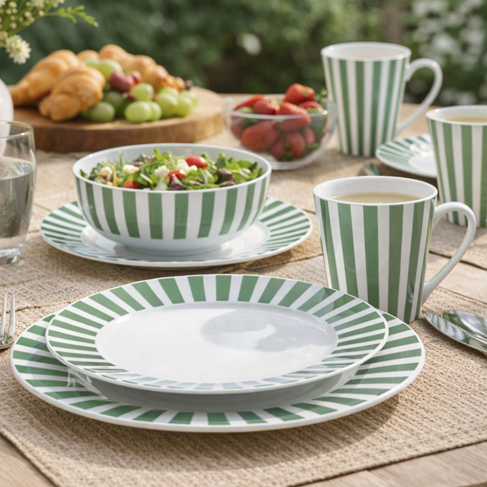 Waterside Green Stripe 16 Piece Dinner Set Image 2