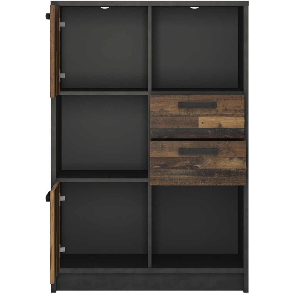Florence Brooklyn 2 Door 2 Drawer Walnut and Dark Matera Grey Low Bookcase Image 3