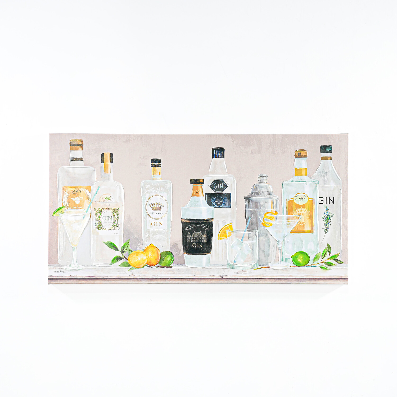 Kathryn White Gin Shelf Hand Painted Canvas Greige Image 1