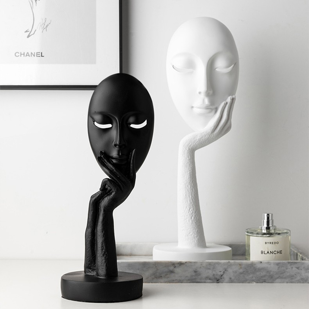 Living and Home Abstract White Resin Woman Face Statue 37cm Image 2
