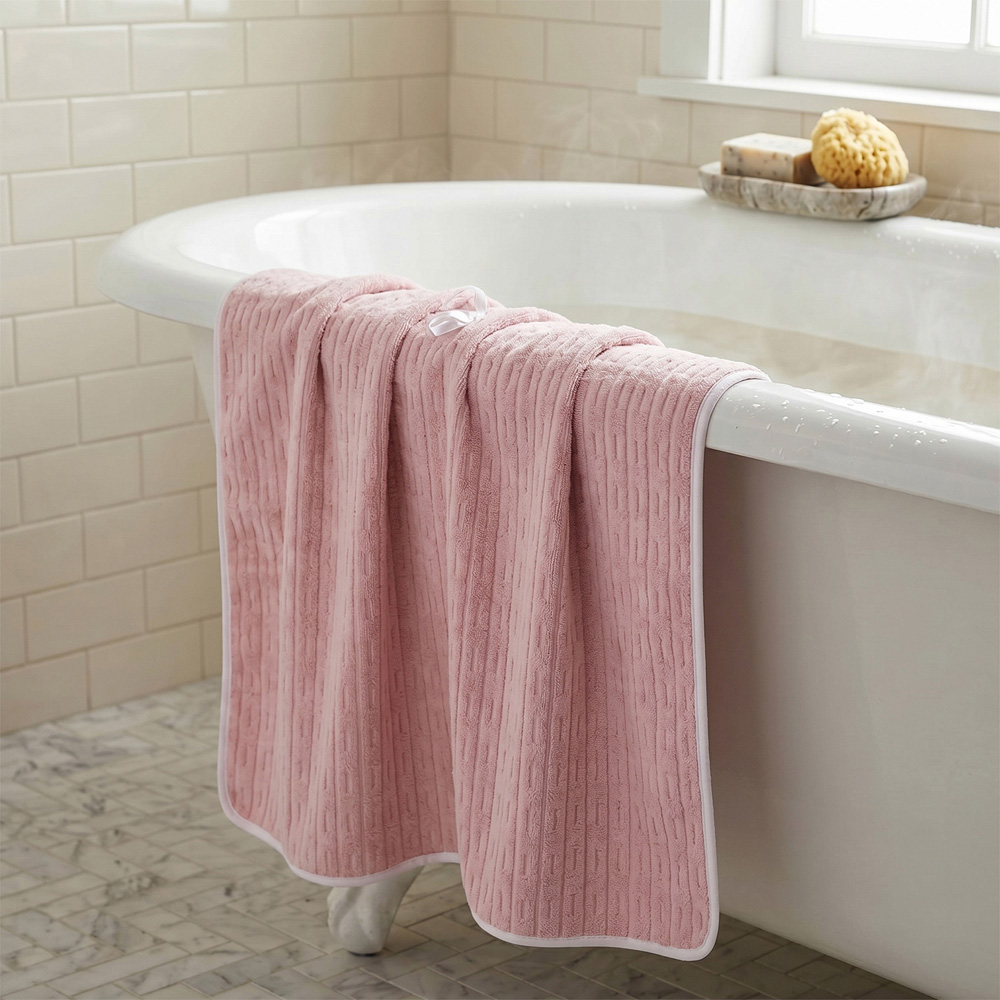 Living and Home Soft Coral Fleece Multicolour Bamboo Texture Bath Towel Set of 4 Image 7