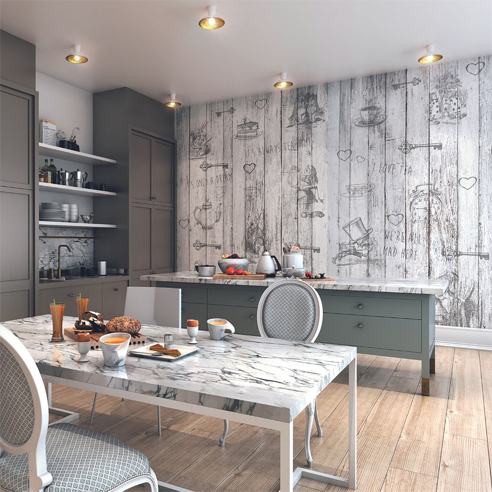 Origin Murals Alice In Wonderland English Rose Print Blue Wall Mural Image 3