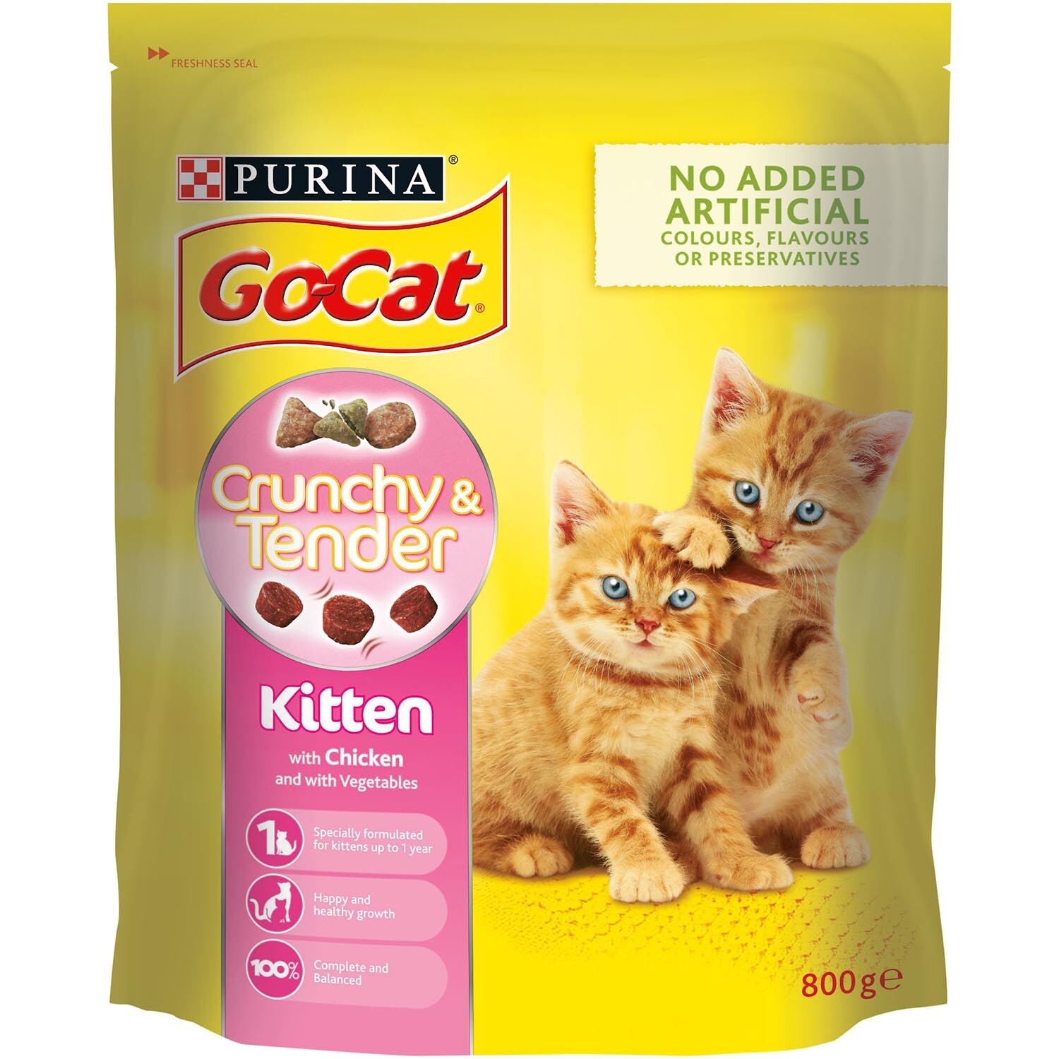 Purina Go Cat Crunchy and Tender Chicken and Vegetables Kitten Food 800g Image 1