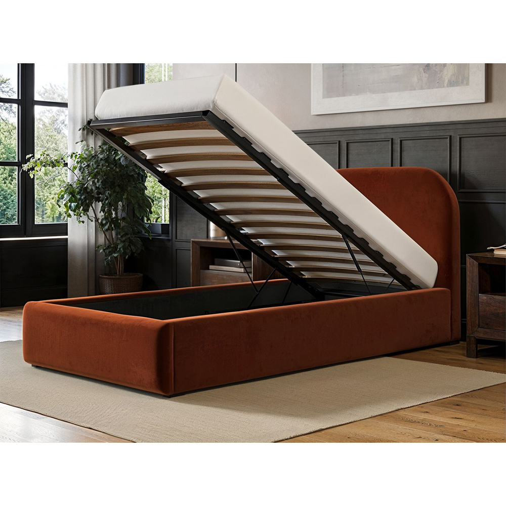 Flair Alba Single Orange Velvet Ottoman Bed Image 4