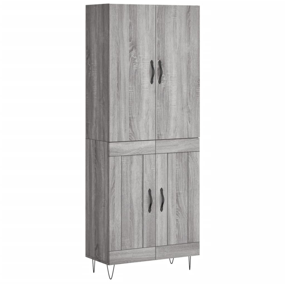 vidaXL 4 Door Grey Sonoma Highboard with Hairpin Legs Image 2