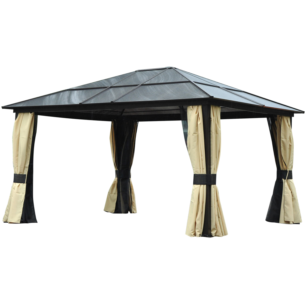 Outsunny 4.2 x 3.6cm Black Hardtop Gazebo with Curtains Image 2