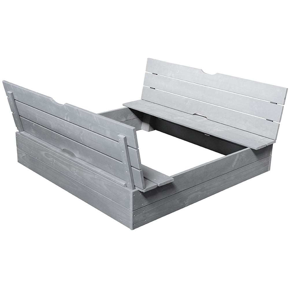 Soulet Kids Grey Wooden Sand Pit with 2 Foldable Benches and Ground Sheet Image 3