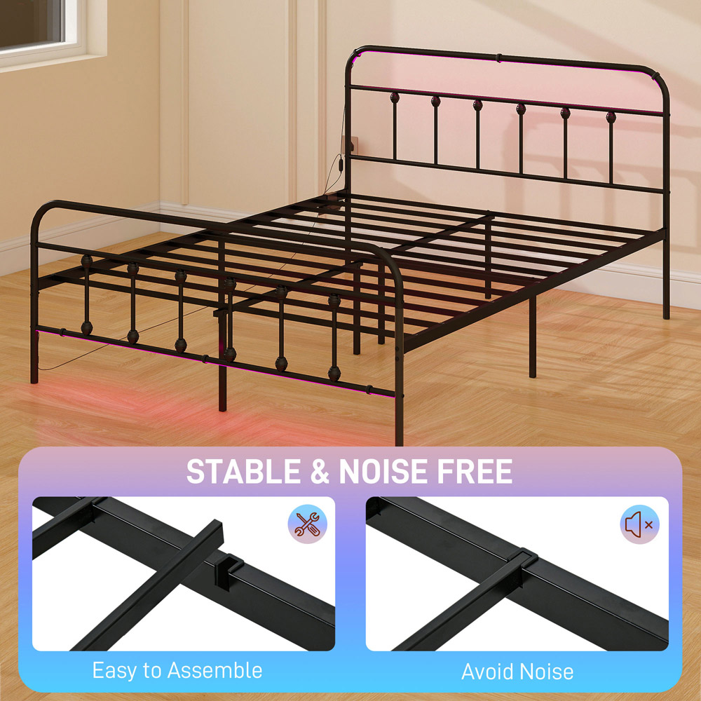Portland King Black Bed Frame with LED Lights and Charging Station Image 6