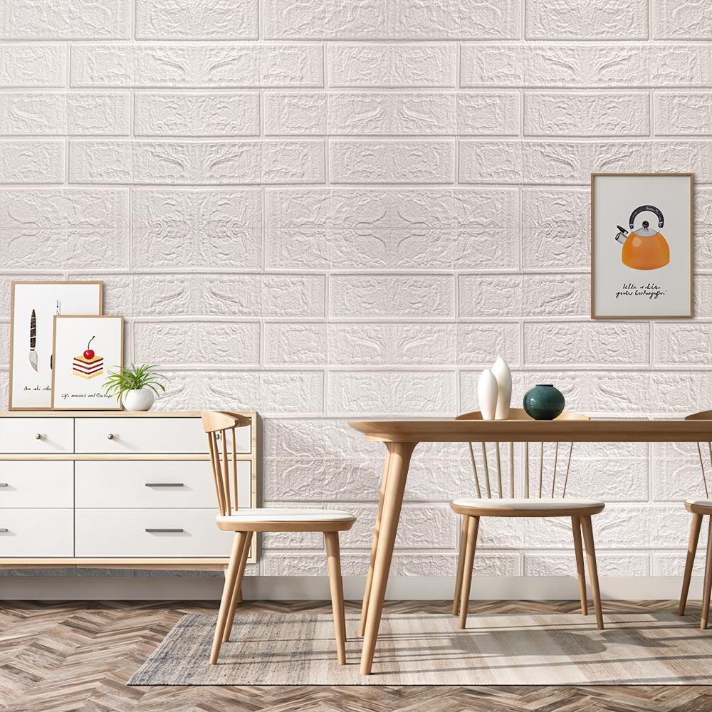 Living and Home 3D Brick Texture White Wall Sticker 15 Pack Image 7