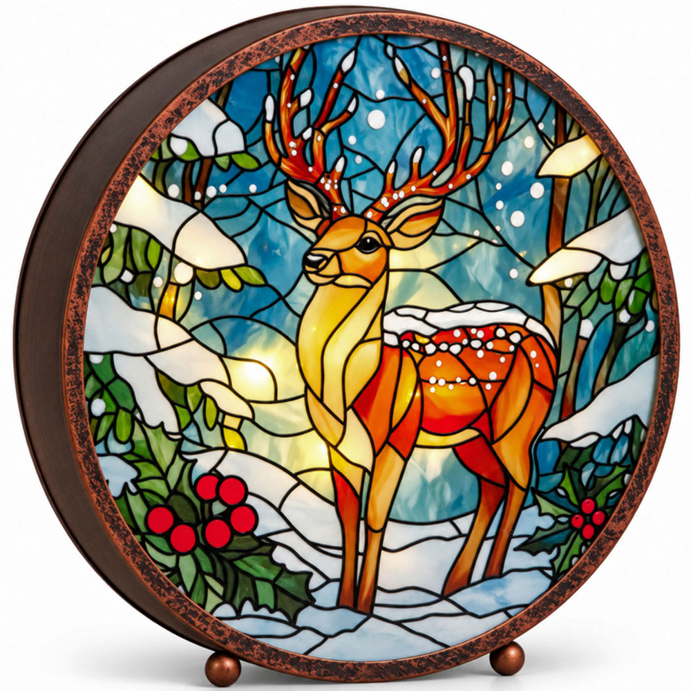 Samuel Alexander Dual Powered Light Up Stained Glass Stag Christmas Decoration 25cm Image 2