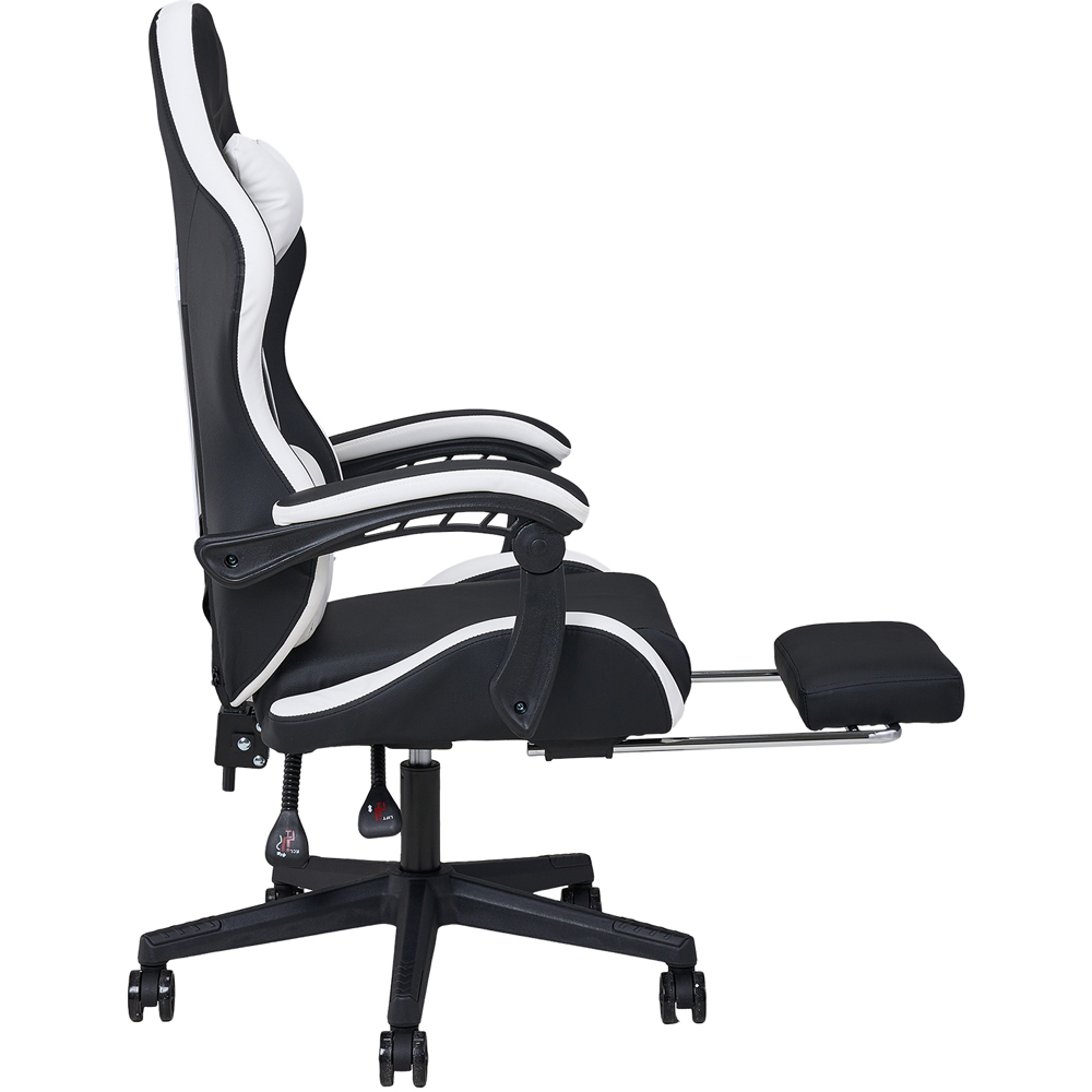 Living and Home White and Black Fabric Gaming Chair with Footrest Image 5