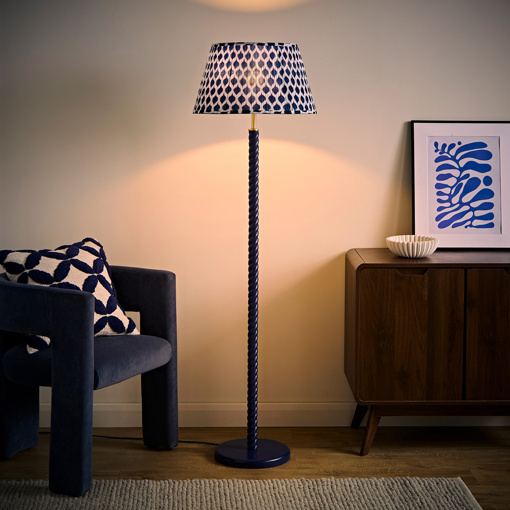 ValueLights Amara Blue Ikat Pleated Shade Navy Twist Floor Lamp with Bulb Image 6