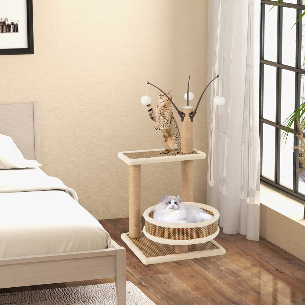 Costway Modern Cat Tower with Rattan Mat 80cm Image 4