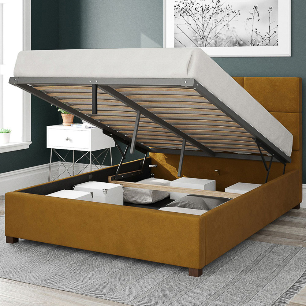 Aspire Caine Double Ochre Plush Velvet Ottoman Bed Image 2