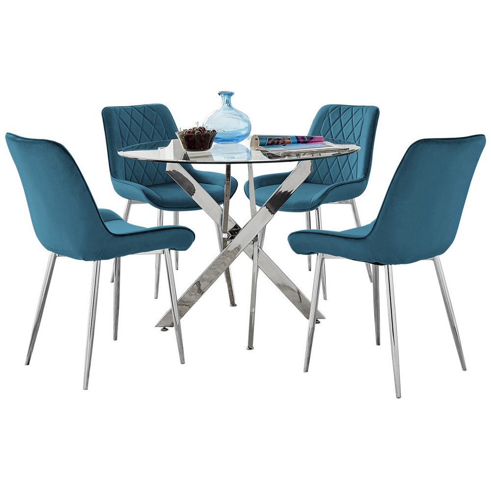 Furniturebox Arona Cesano 4 Seater Round Dining Set Blue Image 2