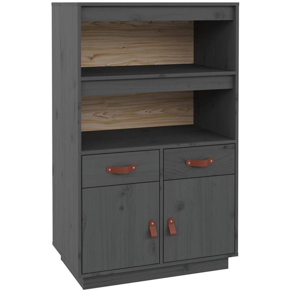 vidaXL 2 Door 2 Drawer 2 Shelf Grey Solid Pine Wood Highboard Image 2