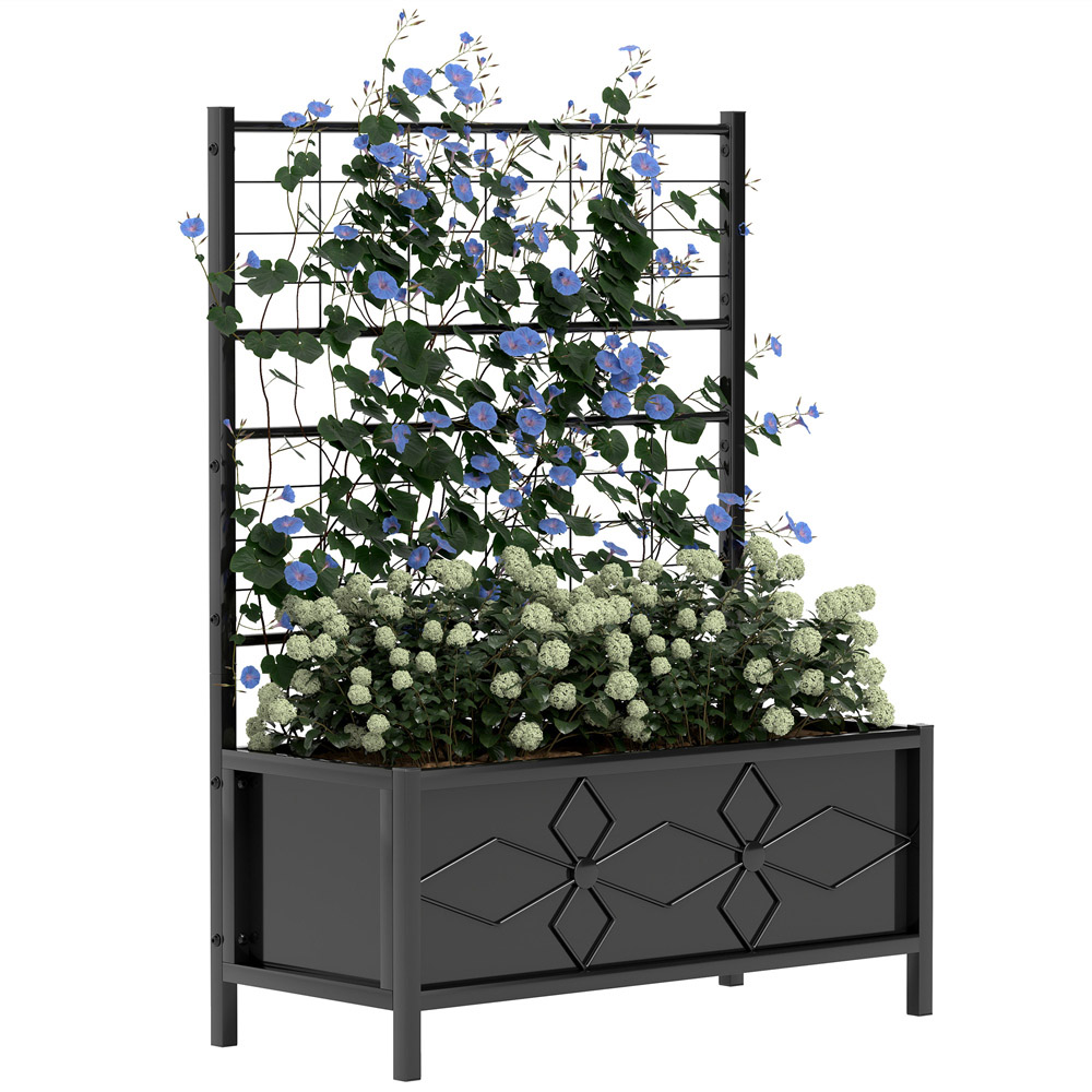 Outsunny Metal Raised Garden Bed Planter Box with Trellis 2.7 x 1.1ft Image 1