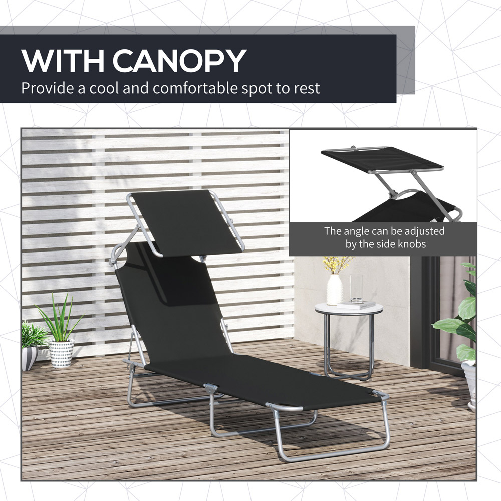 Outsunny Black Foldable Sun Lounger with Sunshade Awning Image 6