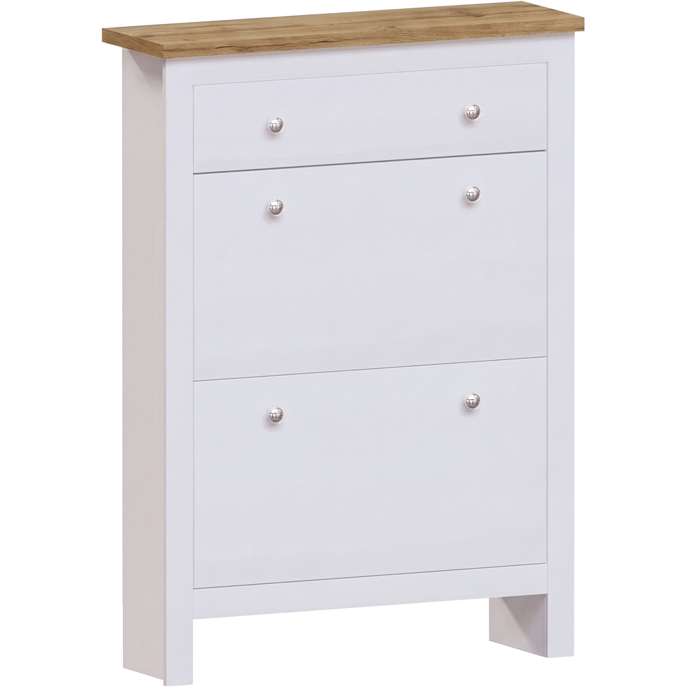 VIDA DESIGNS Arlington White and Oak 2-Door 1-Drawer Shoe Cabinet Rack Image 2