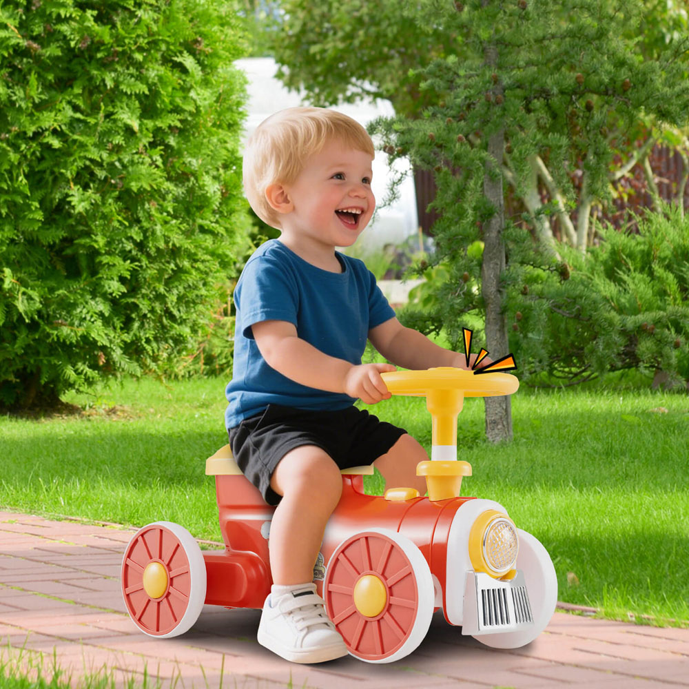 Costway Kids Orange Ride On Push Car Train with Sound Button and Storage Compartment Image 5