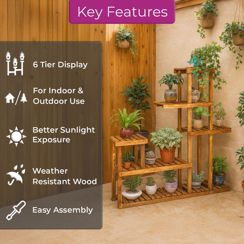 Neo 6 Tier Wooden Indoor and Outdoor Plant Stand Image 7
