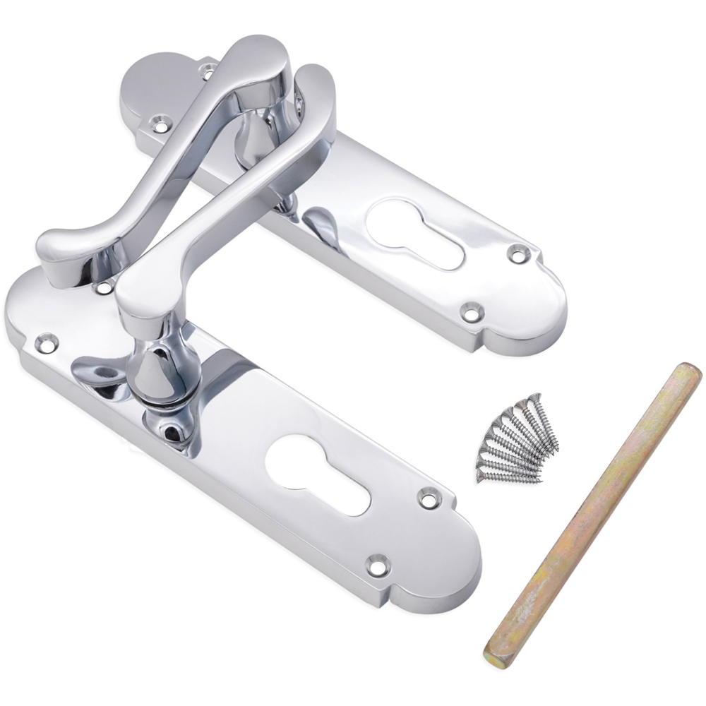 Spira Brass Oakley Polished Chrome Lever on Backplate Door Handle with Euro Keyhole 2 Pack Image 3