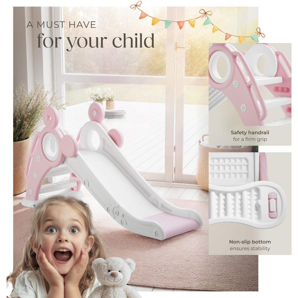 tectake Pink Children's Slide Joy with Basketball Hoop Image 3