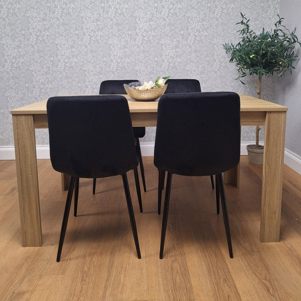 Kosy Koala 4 Seater Velvet Dining Set Oak Effect and Black Image 3
