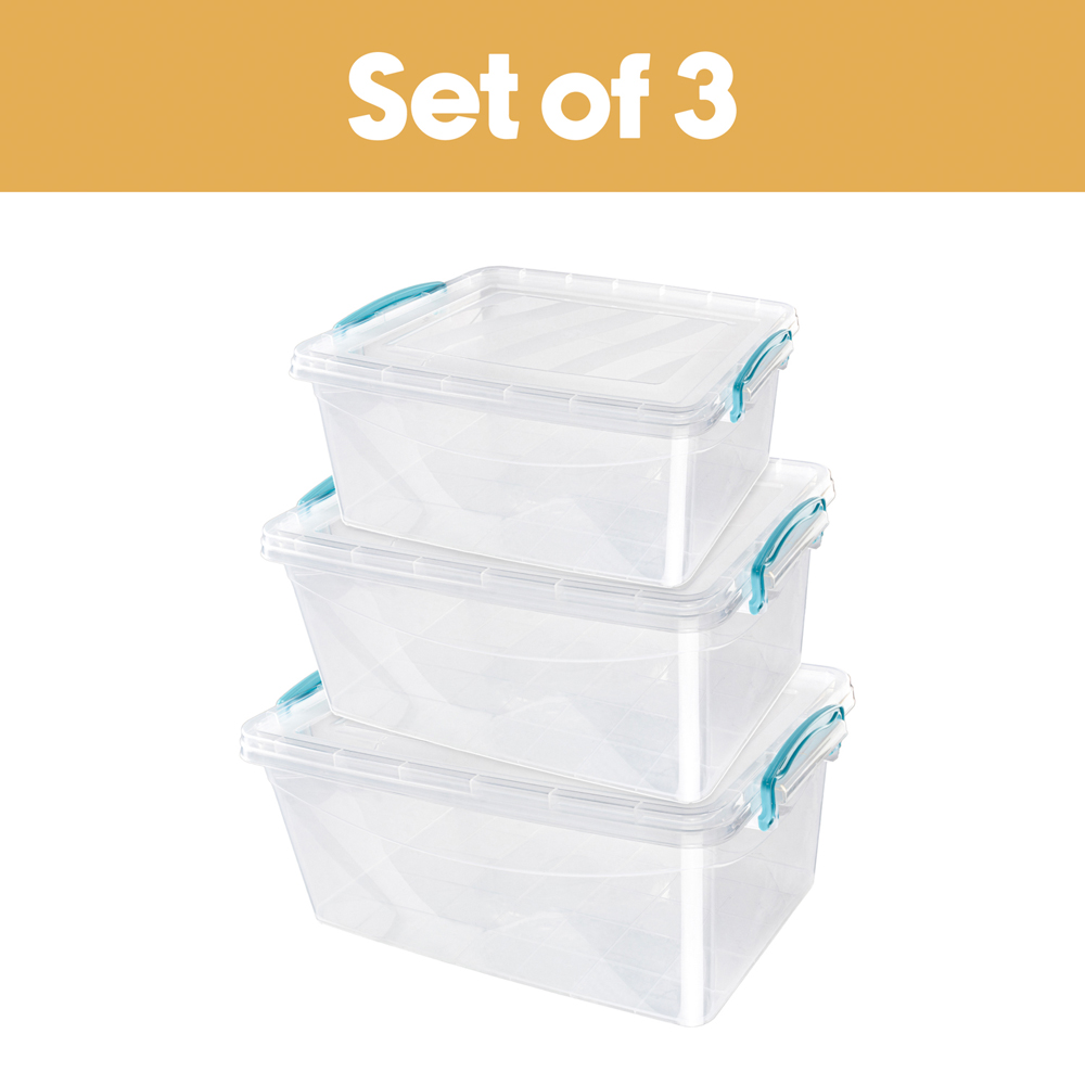 JVL Plastic Stackable and Nestable Food Storage Box with Clip Lid Set of 3 Image 4