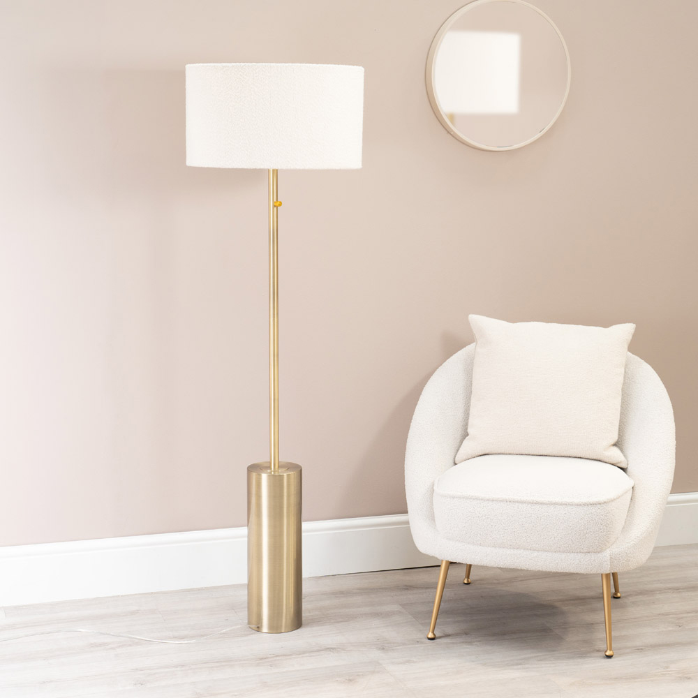 ValueLights Lexy Reni Cream Boucle Shade Antique Brass LED Floor Lamp Image 3