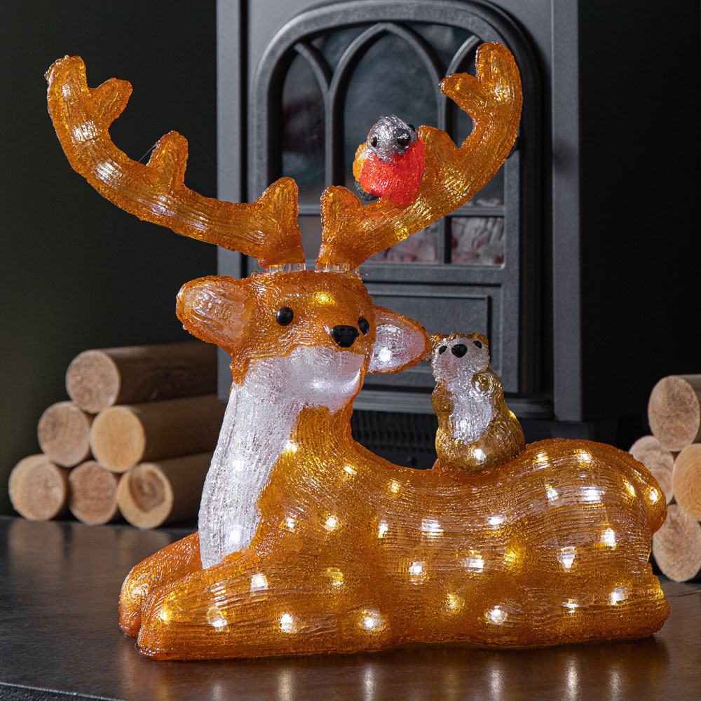 Samuel Alexander Warm White LED Light Up Acrylic Sitting Deer with Animals Christmas Decoration 40cm Image 1