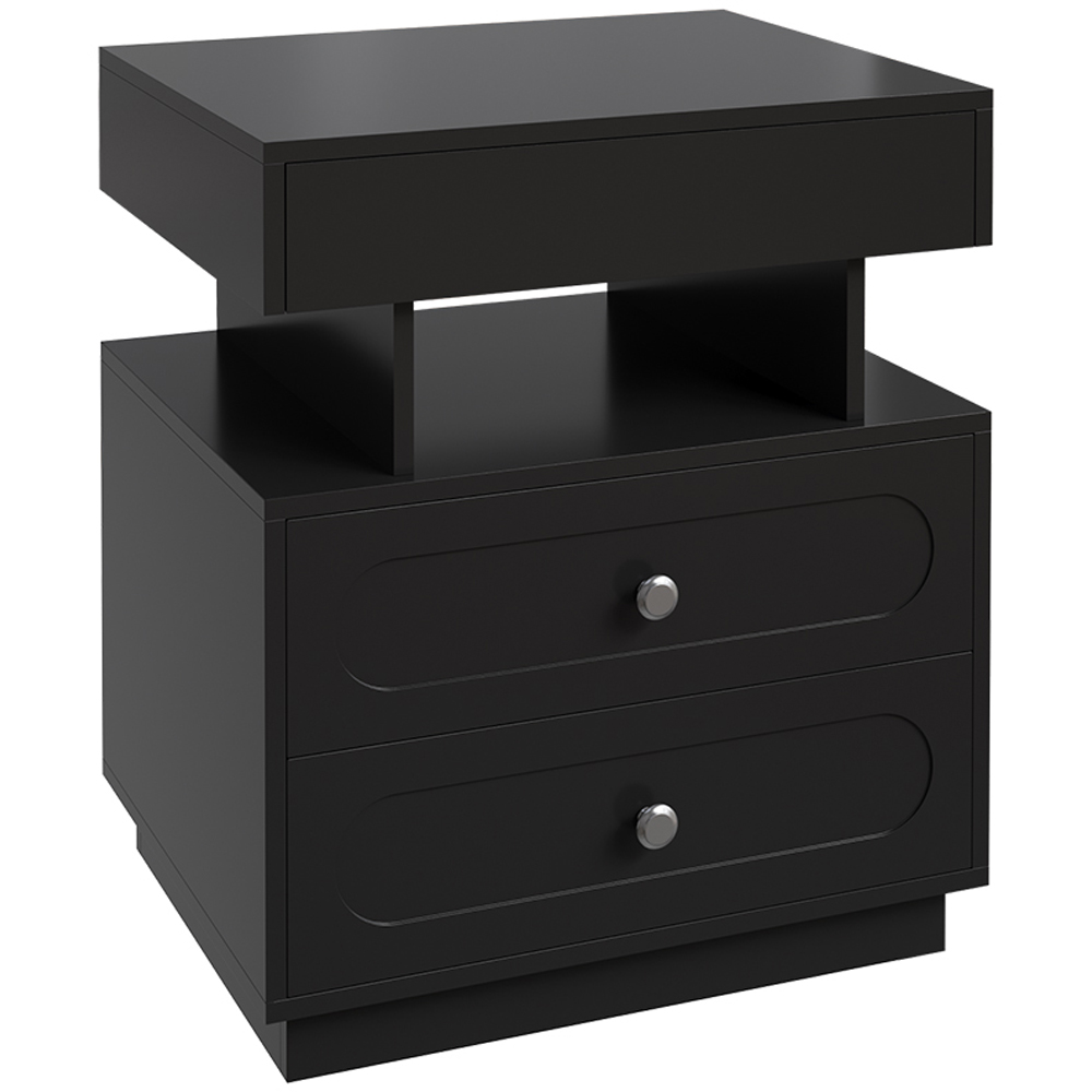 Living and Home 3 Drawer Single Shelf Black Bedside Table with RGB LED Light Image 2